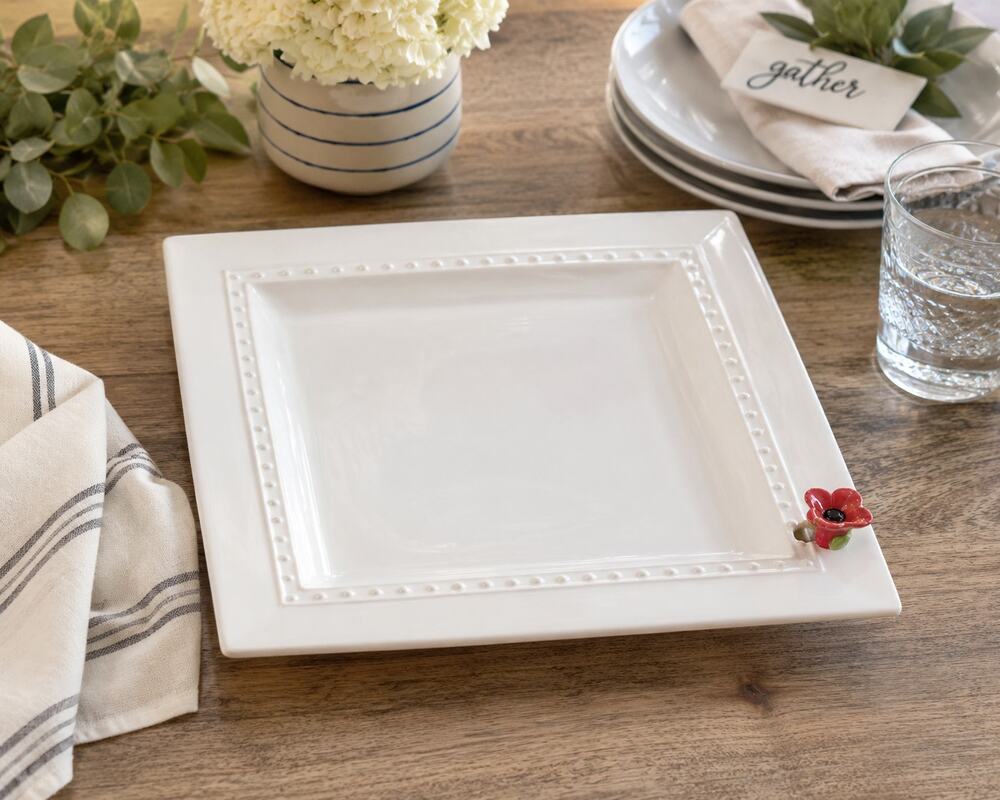 Nora Fleming K3 Swiss Dot 12” Square Platter Pearl Dot Retired Stoneware